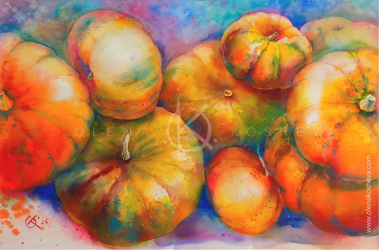 "Rainbow Pumpkins" 2025 / watercolour, 56x38 / Available for sale