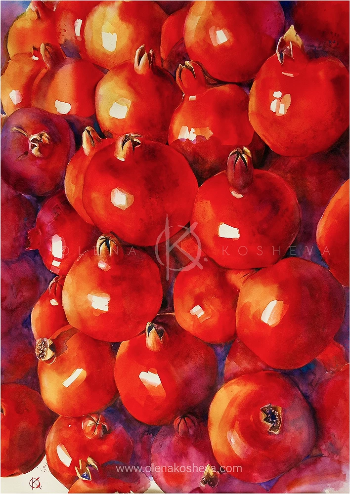 "The Pomegranates" 2024 / watercolour, 53x73 / Available for sale / Fine Art Prints