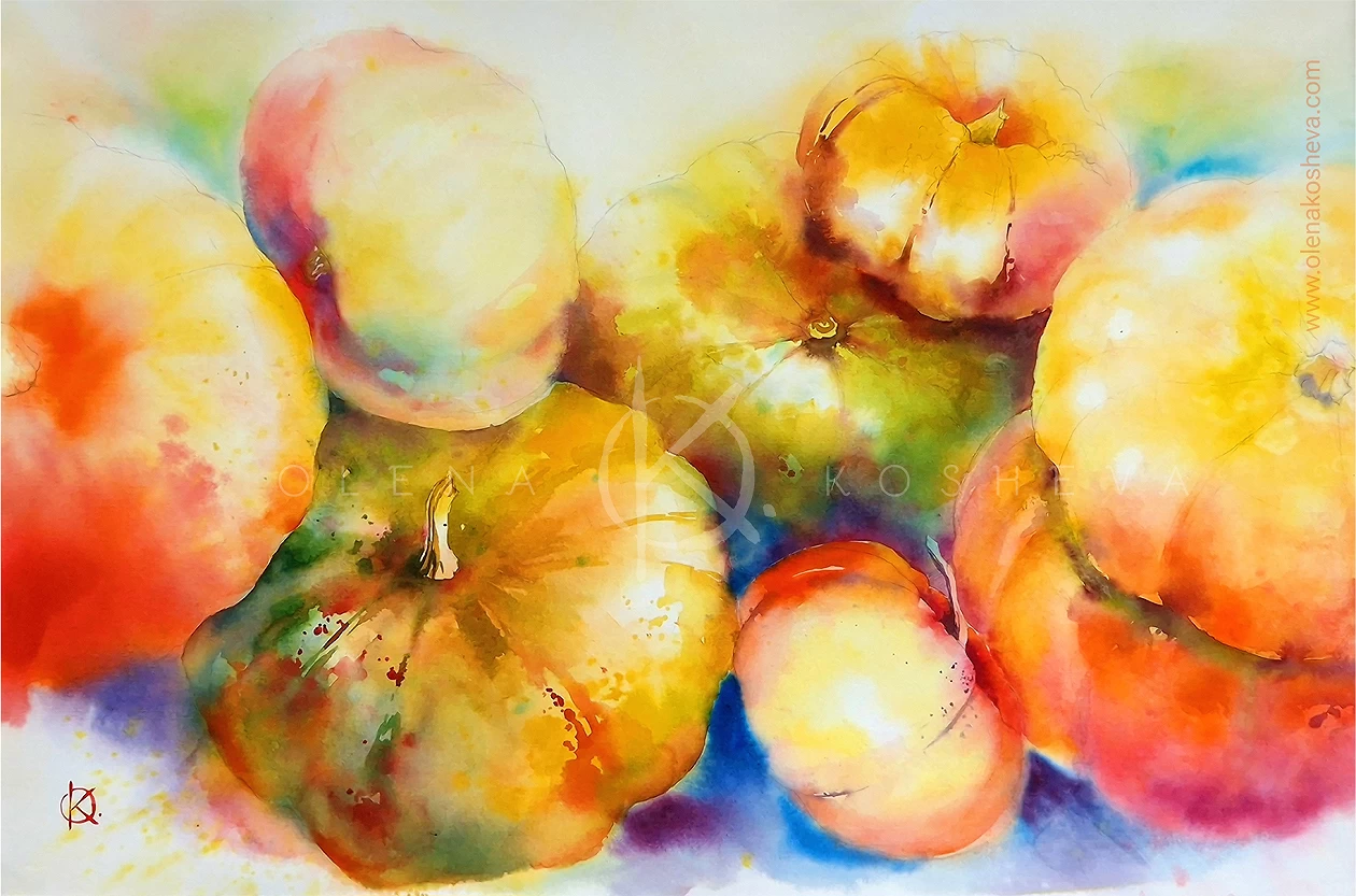 "Light Rainbow Pumpkins" 2025 / watercolour, 56x38 / Sold